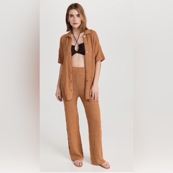 L*Space NWOT Marbella Cotton Knit Button Down Top Swim Cover Up In Brown- Size M - Picture 2 of 9